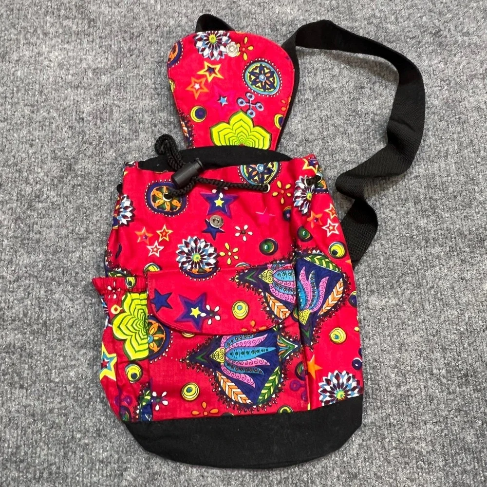 Openhand India Mini Backpack Women OS Red Boho Canvas Star Print
